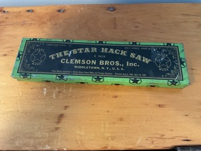 Antique Star Hack Saw Blades Tin  (EMPTY) , Clemson Bros. , Middleton, NY