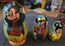 Vintage Handmade Nesting Doll 3 Pieces - Mickey Mouse and Minnie Mouse
