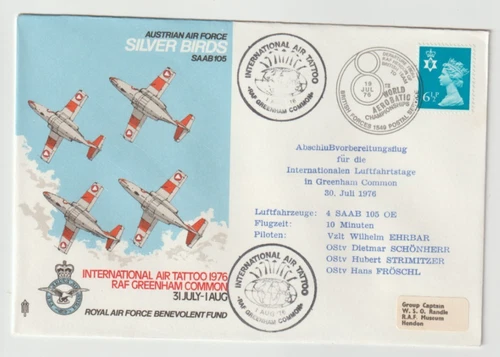 19/7/1976 UK GB Flown Cover - Austrian Air Force - Silver Birds SAAB 105