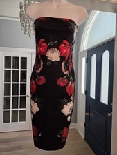 EXPRESS Black Floral Print Strapless Bodycon Dress EUC Size 4