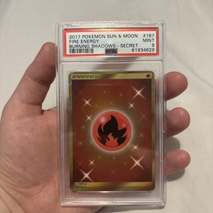 PSA 9 MINT Pokemon Fire Energy Burning Shadows Secret #167 2017