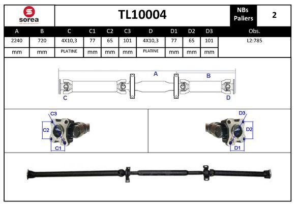 Arbre de transmission essieux SNRA TL10004 pour Mercedes-Benz Vito cardan