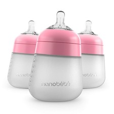 3 PCS Pink Nanobebe Flexy Silicone AntiColic Baby Bottle Natural Feel 9oz