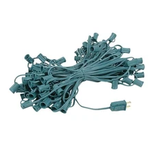 100 Foot C7 Outdoor Patio Christmas Stringer, C7/E12 Base, 12" Space, Green Wire