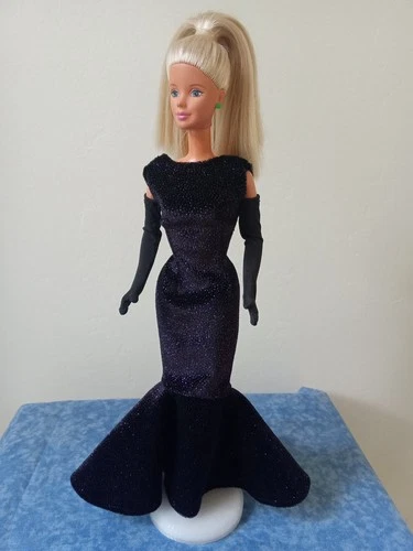 Purple/Black Velvet Mermaid Dress & Black Gloves for Vintage 11.5" Model  Dolls