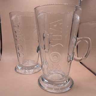 2 x Costa Coffee Latte Hot Chocolate Tall Glass Costa Embossed Logo Pair