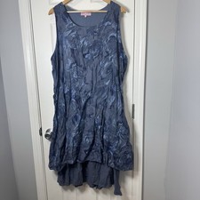 Vestido Lin Pour L'autre Paris Lino EU 52 20/22 2x XL Azul Floral Lagenlook Boho