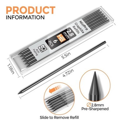 NicPro Graphite Refills 2.8mm CR 6 pieces Lead Anti Fading