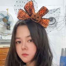 Black Veil Halloween Pumpkin Headband Elastic Women Girls Holiday Headwear