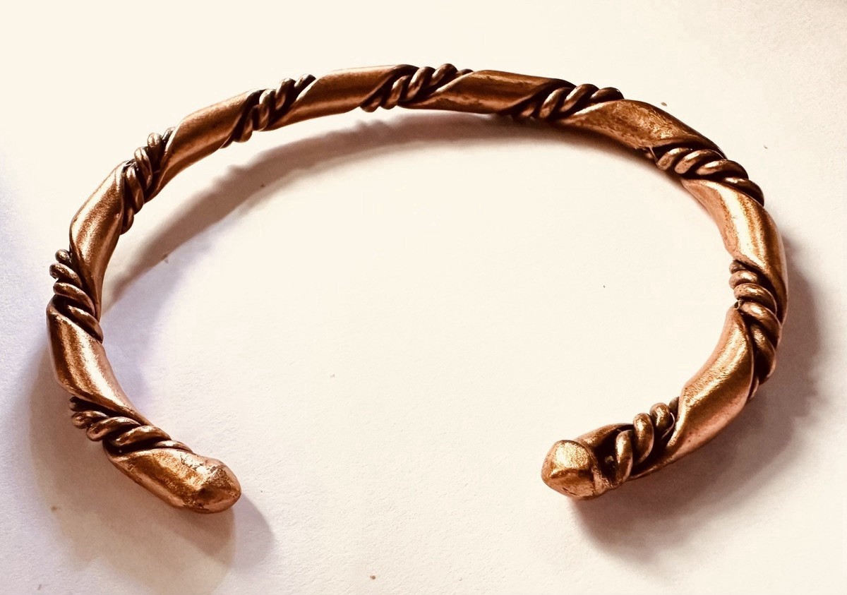 Vintage Solid Copper Cuff Bracelet, Braided & Smo… - image 4