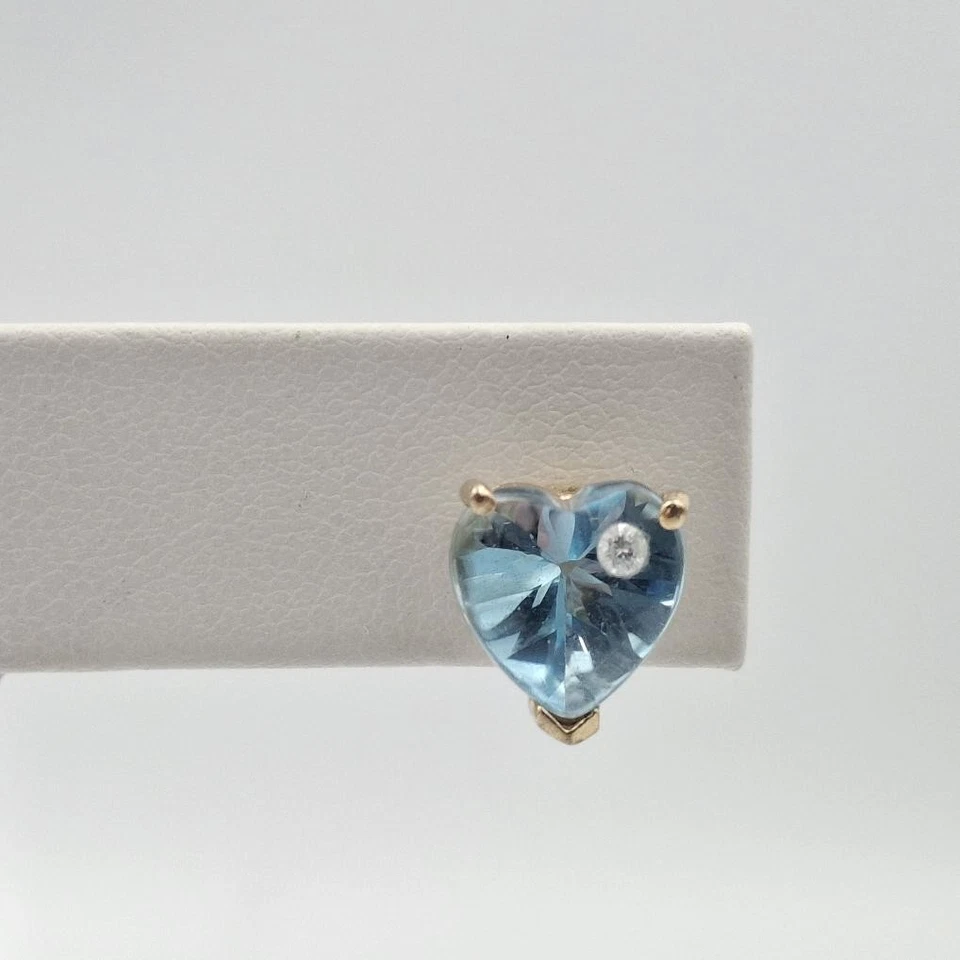 Clyde Duneier 14K Yellow Cabochon Heart Cut Blue Topaz & Diamond Stud Earrings - Image 3 of 4