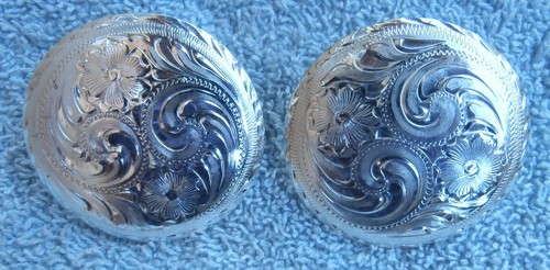 2--2 in. Engraved Silver Plate Conchos for Saddle Blanket--Belt--Horse Tack