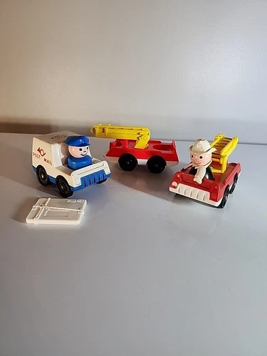 Vintage Little People Post Mail Carrier And Fire Truck With Little People Lot