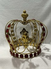 LARGE METAL Material Decorative Metal Gold-Tone King Crown with Red Stones