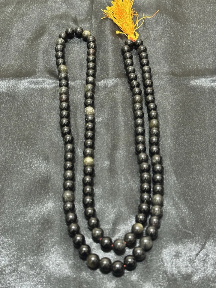 PREMIUM QUALITY BLACK OBSIDIAN ROUND GEMSTONE BEADS 8mm 108 Beads Gift - Image 3 of 4