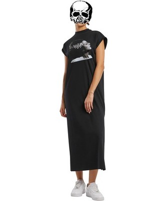 Braut Frankenstein Maxikleid Damen schwarz Gothic Horror langes T-Shirt Kleid