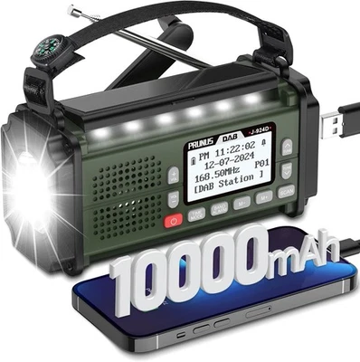 PRUNUS Digital Radio DAB/DAB+/UKW, Kurbelradio Notfall mit 10000mAh Akku