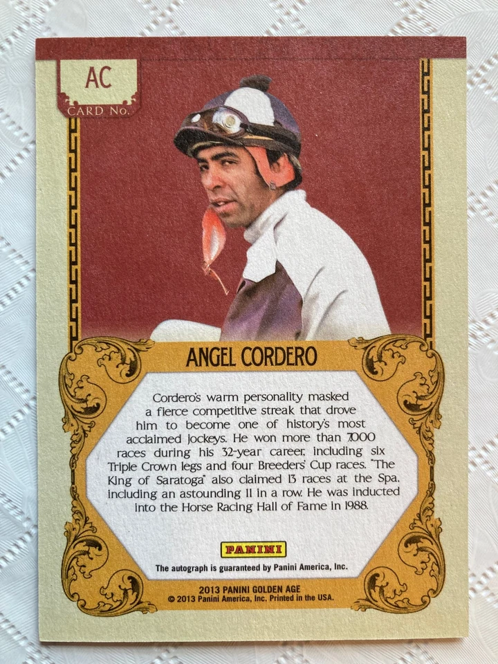 Angel Cordero 2013 Panini Edad de Oro Auto En Tarjeta Autógrafo Carreras de Caballos ¡PATIO! Foto 2 de 2