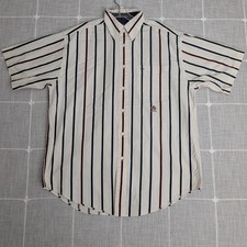 Vtg Tommy Hilfiger Shirt Mens Medium Striped Button Up Short Sleeve Crest Logo