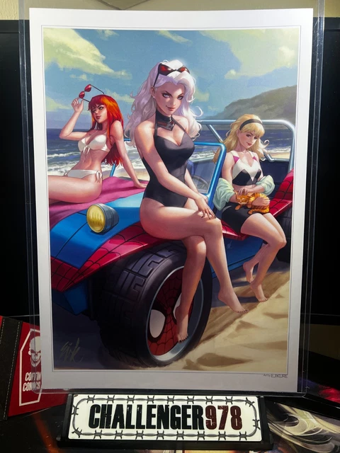 12x18 - BLACK CAT + GWEN + MJ - EJIKURE - SIGNED w/ COA + Toploader ART PRINT