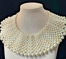 Vintage Faux Pearl Collar Necklace Hong Kong Chunky Beaded Bridal Adjustable