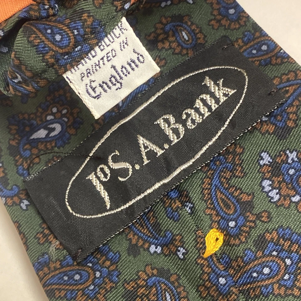 Corbata de seda Jos A Bank de colección para hombre cachemira verde años 50 60 paquete de ratas hombres locos Inglaterra. B11 Foto 3 de 4