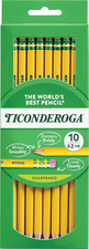 Ticonderoga Number 2 Pencils 10 Pack Pre Sharpened Non Toxic Latex Free Erasers