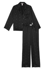 Victoria&rsquo;s Secret Pajama Set 2 Black Silver Stars Shine Satin Medium New
