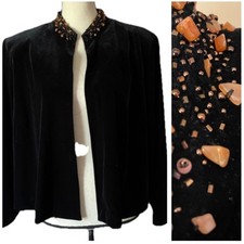 Vintage 90 Y2K Velvet Real Carnelian Crystals Beaded Whimsigoth Blazer Plus 20 P