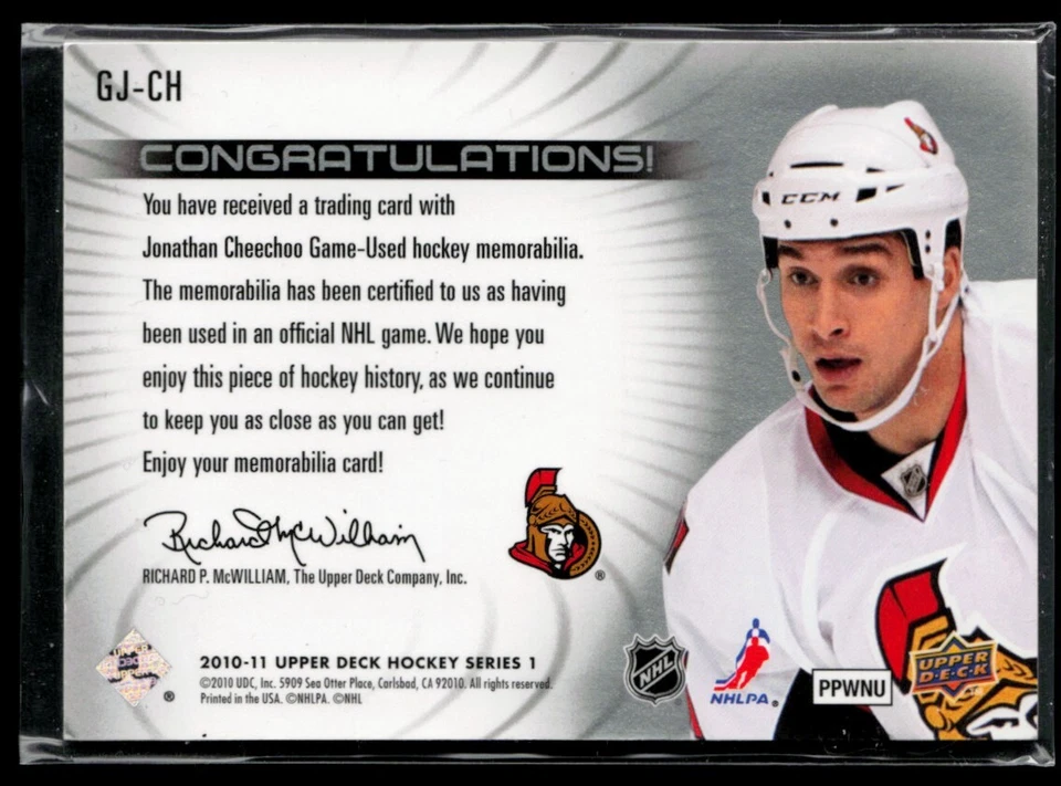 2010-11 Upper Deck Game Jerseys Jonathan Cheechoo #GJ-CH - Image 2 of 2