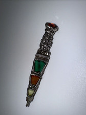 Vintage Scottish Multi-Stone Rhinestone 3" Dirk Kilt Dagger Sterling Pin, 17.5g
