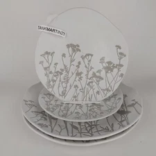 Set of 4 Eli + Ana 2 Dinner & 2 Salad Plates Ceramic Wildflower Ridge Grey