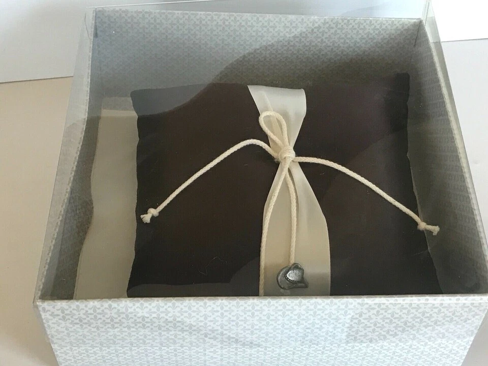 Western Wedding Ring Pillow, Brown, Silver Tone Cowboy Charms - Image 3 of 4