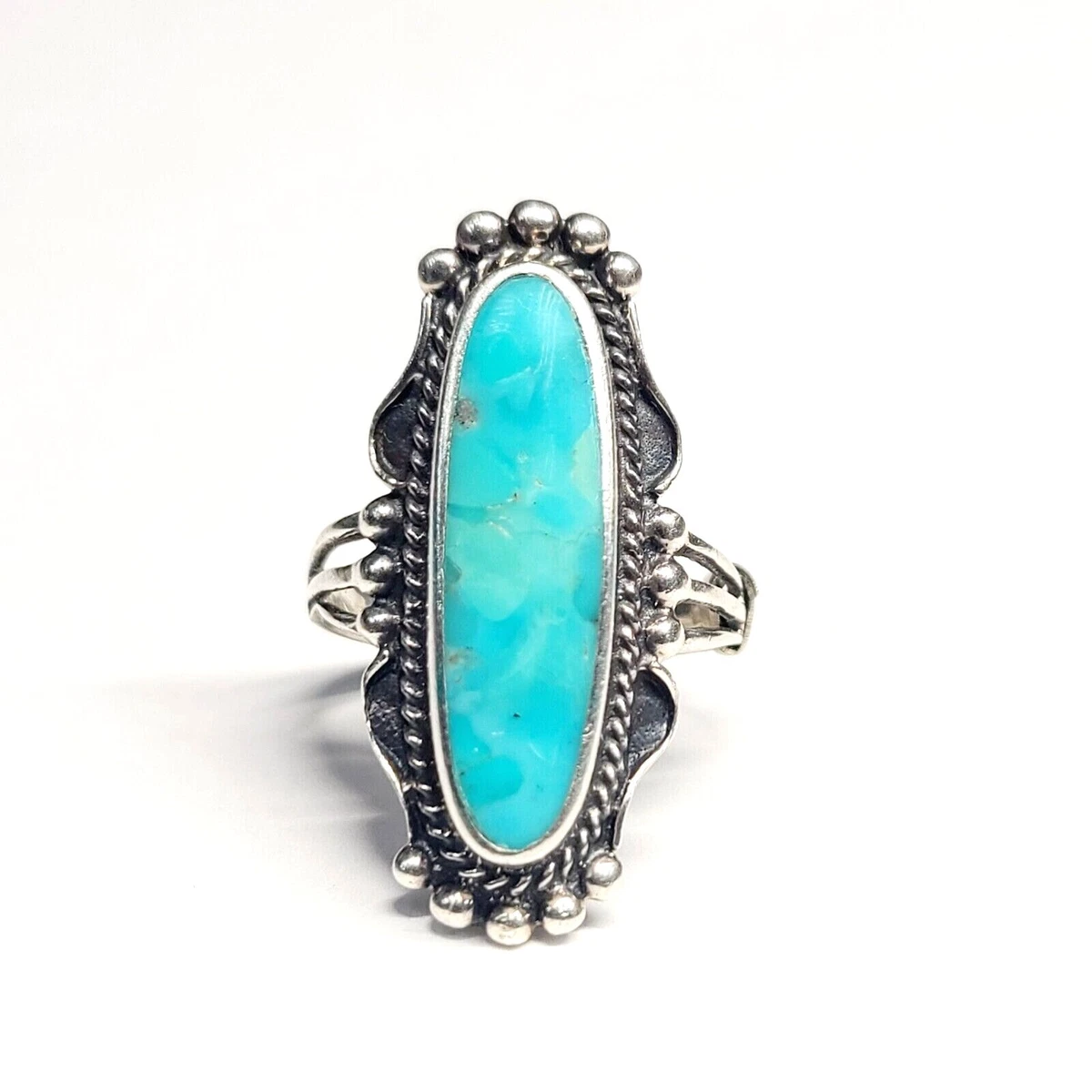 Sterling Silver Elongated Turquoise Ring Band Size 6.5 eBay