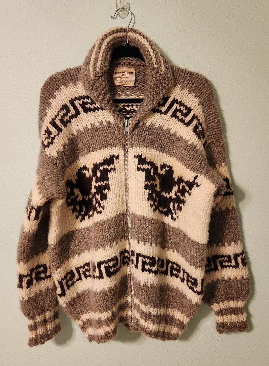 Vintage 1988 Handmade Genuine Cowichan Indian Knit Zip Vintage 1988 Handmade Genuine Cowichan Indian Knit Zip