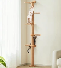 Tall Cat Tree, 5 Tier Floor to Ceiling Cat Tower, Wall-Mounted Cat Scratching Po