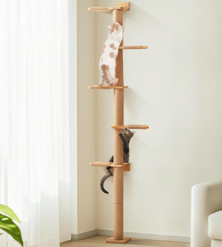5-Tier Cat Tree Tower - Wall-Mounted Scratching Post for Climbing & Play