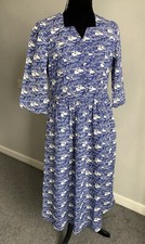 Laura Ashley x Joanie Blue White Swan Print Angharad Midi Dress UK 12 New
