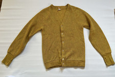 VTG 60s 70s Brent Montgomery Ward Cardigan Sweater Marled Yellow L See Sleeves