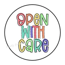 OPEN WITH CARE ENVELOPE SEALS LABELS STICKERS