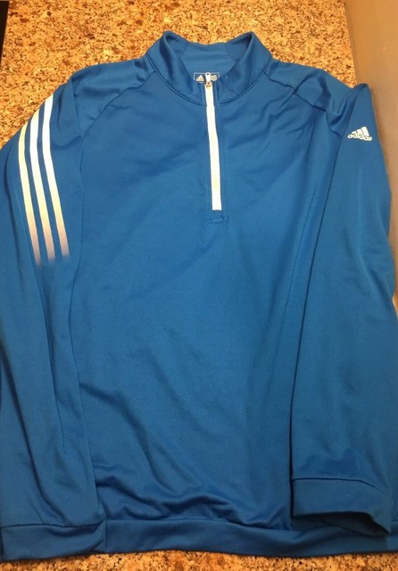 Adidas Large Three White Stripe Blue 3/4 Zip Pullover Shirt Full Zip | eBay