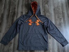 Mens Under Armour Storm Loose Fit Pullover Hoodie Gray w/Orange Logo sz Small