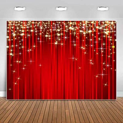 7x5ft Gold Starry Red Photography Backdrop Glitter Golden Star Stripes Backgr...