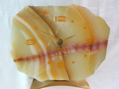 Kienzle table clock with brown agate disc and quartz movement