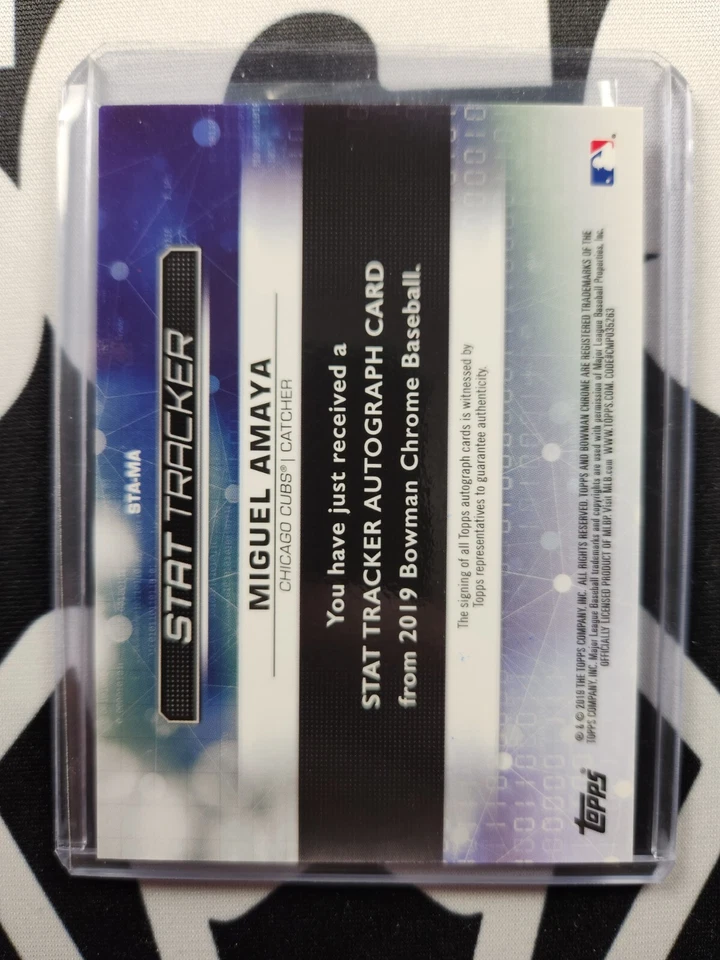 2019 Bowman Chrome Miguel Amaya Stat Tracker STA-MA Orange Refractor Auto 18/25 - Image 2 of 2