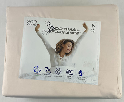 Optimal Performance King Bed Sheet Set 4 Pc 900 Count Poly Fits Up To 18'' B06