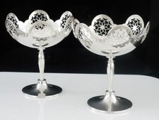 Pair Sterling Silver Pedestal Bon Bon Dishes Brook & Son, Antique Sheffield 1912