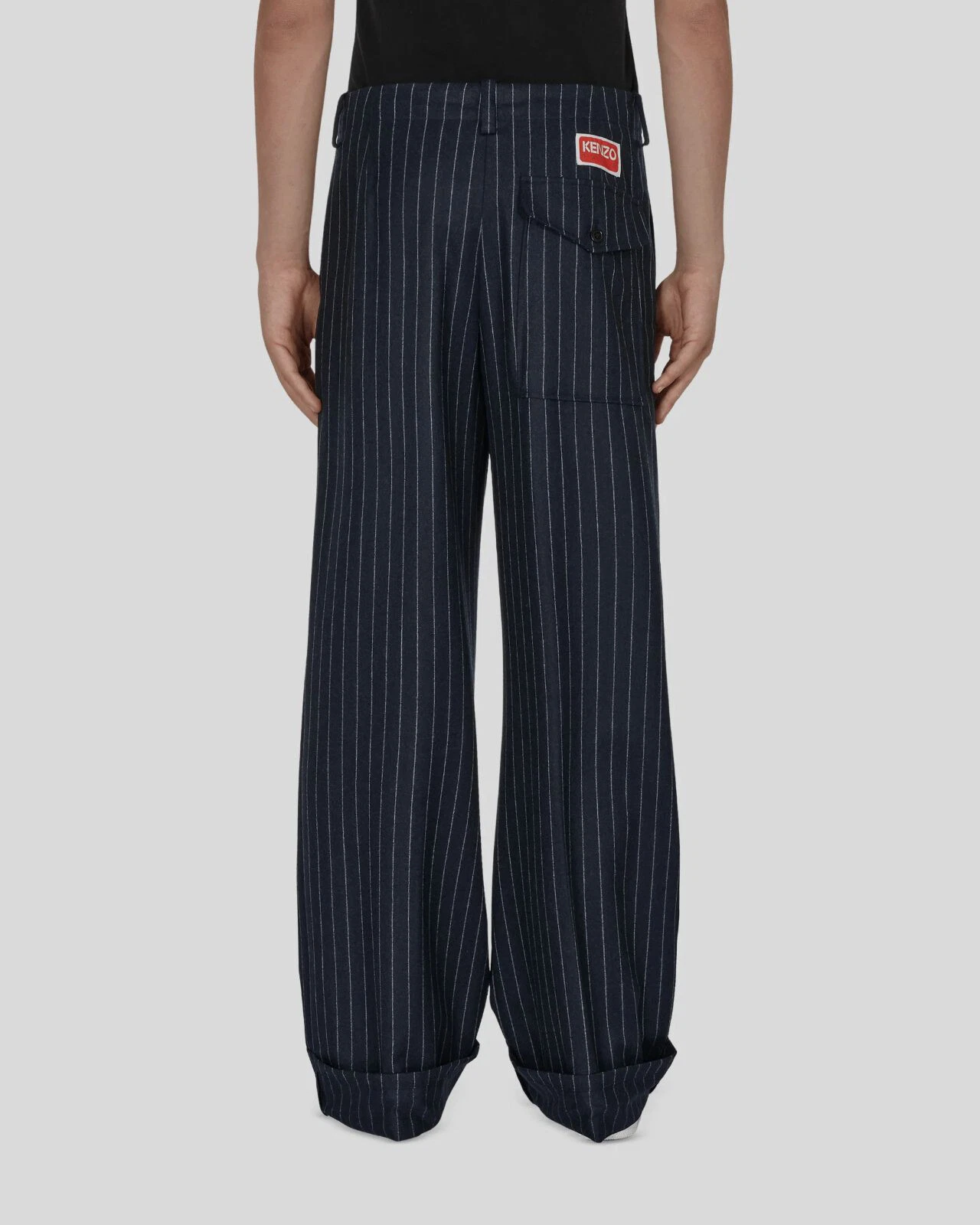 Kenzo Pantalone elegante uomo blu in lana gessato gamba larga taglia 32