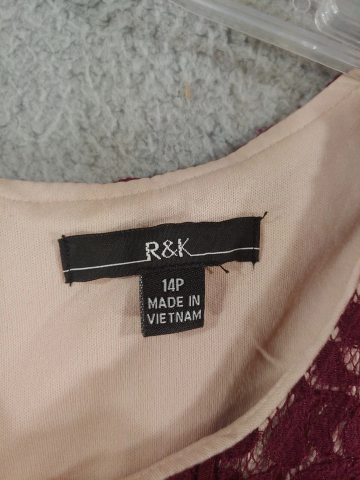 Vestido R K Talla 14P Mujer Manga Casquillo Encaje Cremallera Trasera Mezcla Algodón Foto 3 de 4