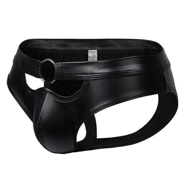 Mens Leather Underwear Briefs Hollow Open Butt Jockstrap Underpants